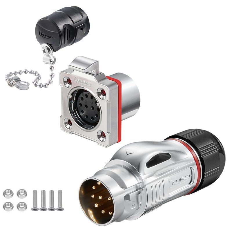CNLINKO BD-24 12 PIN Industrial Waterproof Connectors, IP68 Circular Connector, Hard Metal Anti-Interference Shell, Quick Plug Aviation Connector, M24 Panel Mount Flange Socket (12 Pin) - Image 1